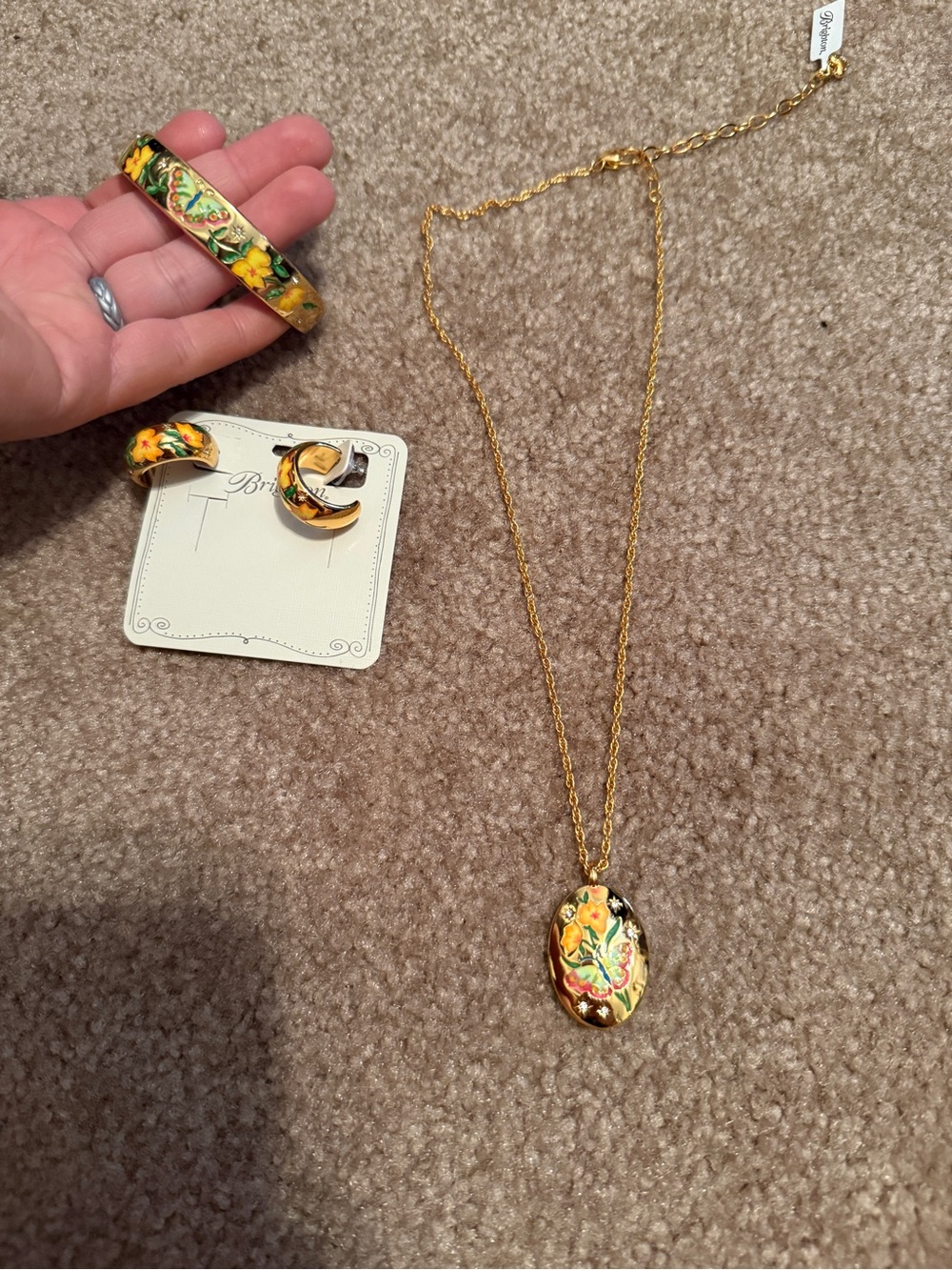Brighton NWT Reverie Yellow Floral Enamel Necklace Bracelet and Earring Set